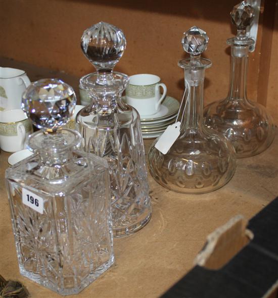 Pair sherry decanters & 2 cut glass decanters